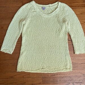 J. Jill Sweater Med Crochet Cotton Nylon Lemon Yellow 3/4 Sleeve Beach Boho